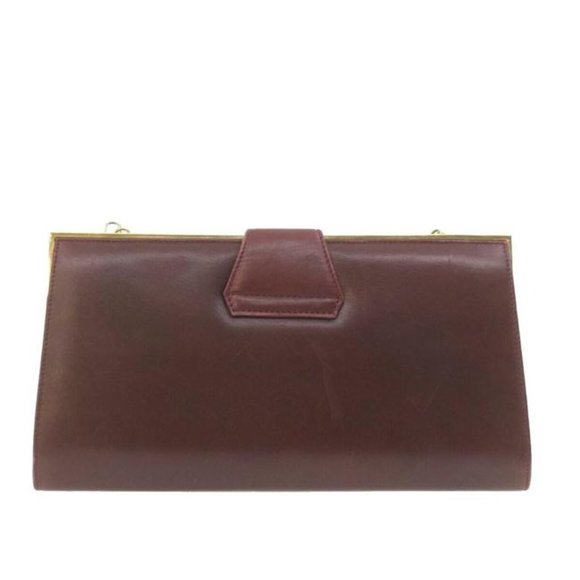 Gucci Dark Red Leather Two-Way Clutch W Gold Chain Strap - Picture 3 of 12